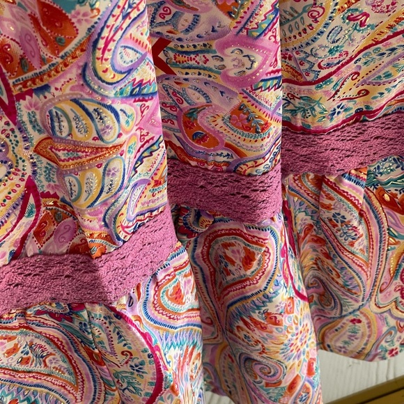 NWT Raga Multicolor Paisley Ruffle Hem Boho Maxi Dress with Pink Lace Accent - Picture 4 of 5